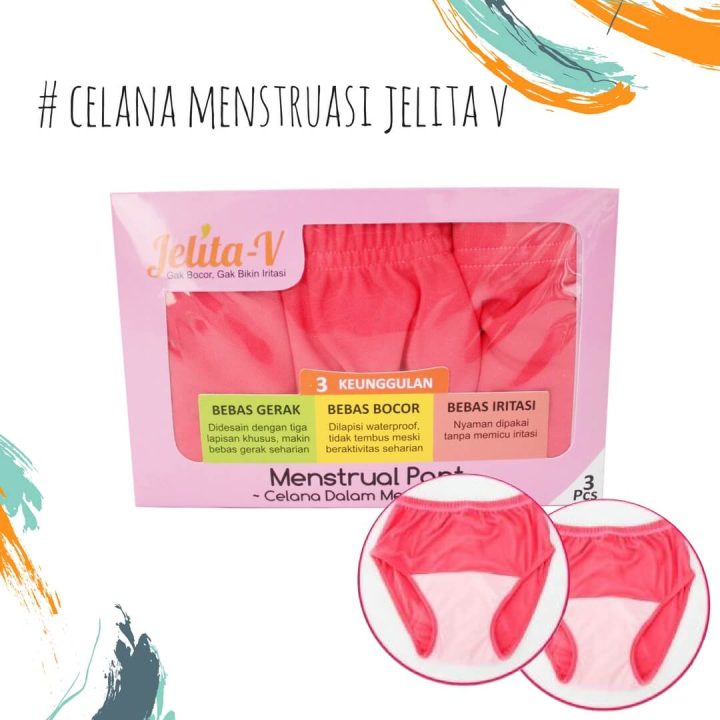 Celana Menstruasi Cuci Ulang Jelita-V Ukuran M,Bebas Tembus Seharian